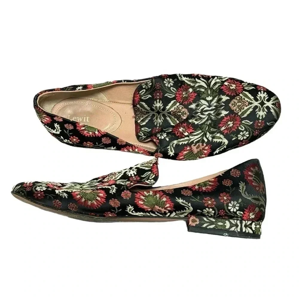 Lewit Gabriella Tapestry Floral Leather Loafers Made In Italy Size 38/7.5-8